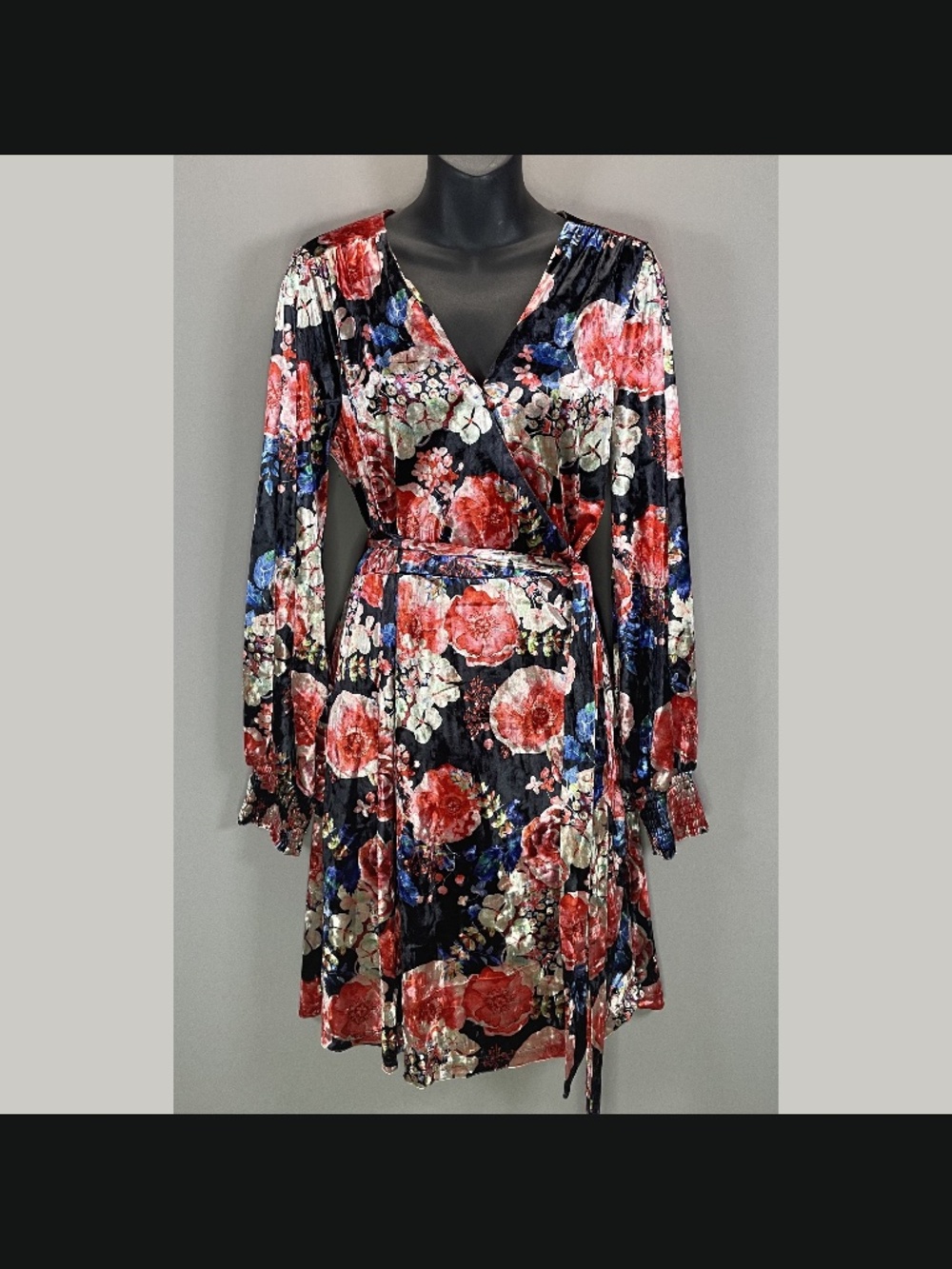 NEW Modcloth Dress Womens Medium blue red pink floral velvet wrap boho indie